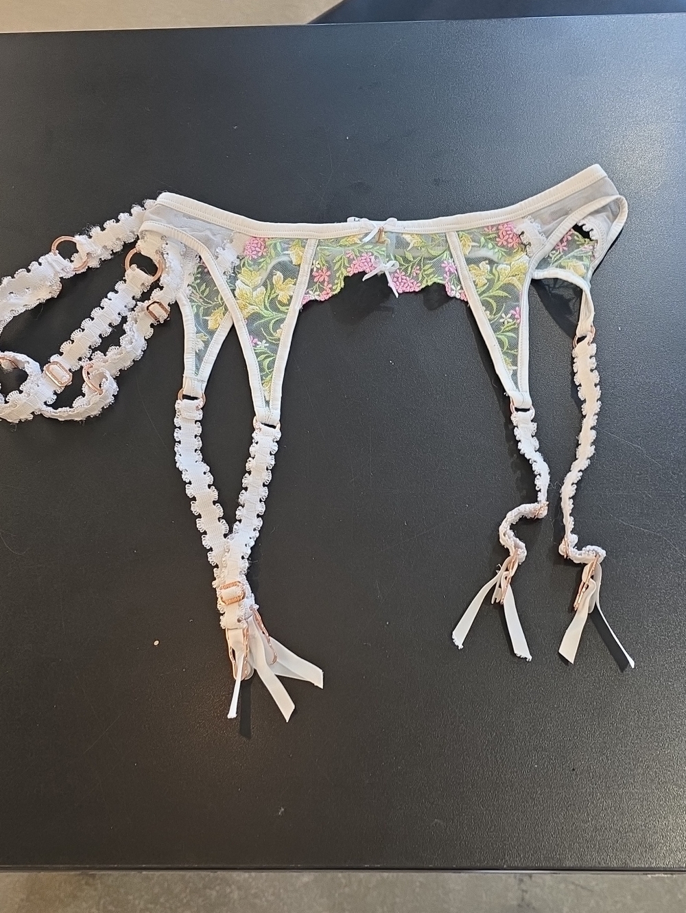 Delicate White Floral Embroidered Garter Belt